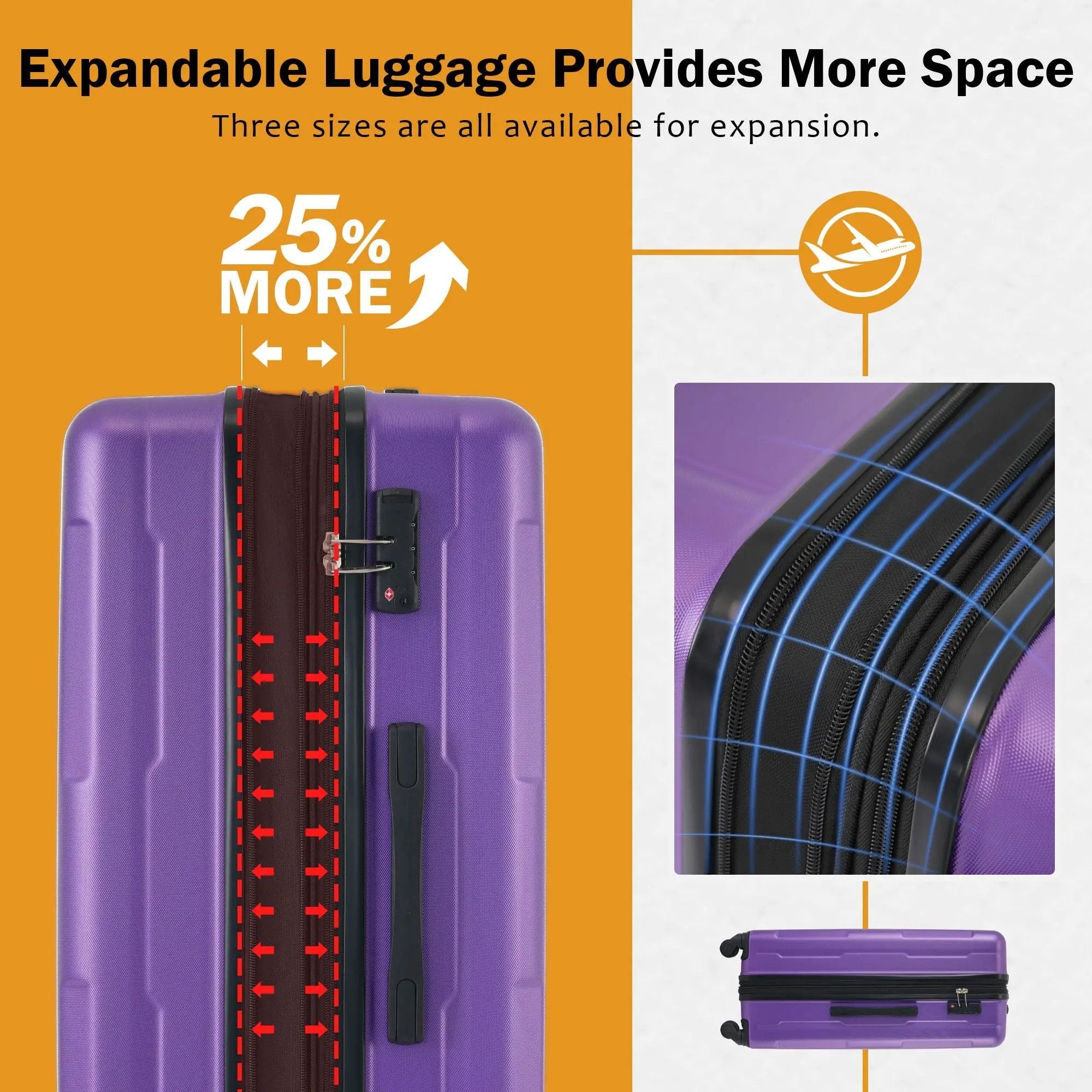 2 Piece Luggage Set With Bags Expanable Spinner Wheels ABS Lightweight Suitcase With Tsa Lock 20" / 28" by HouseOfZazla