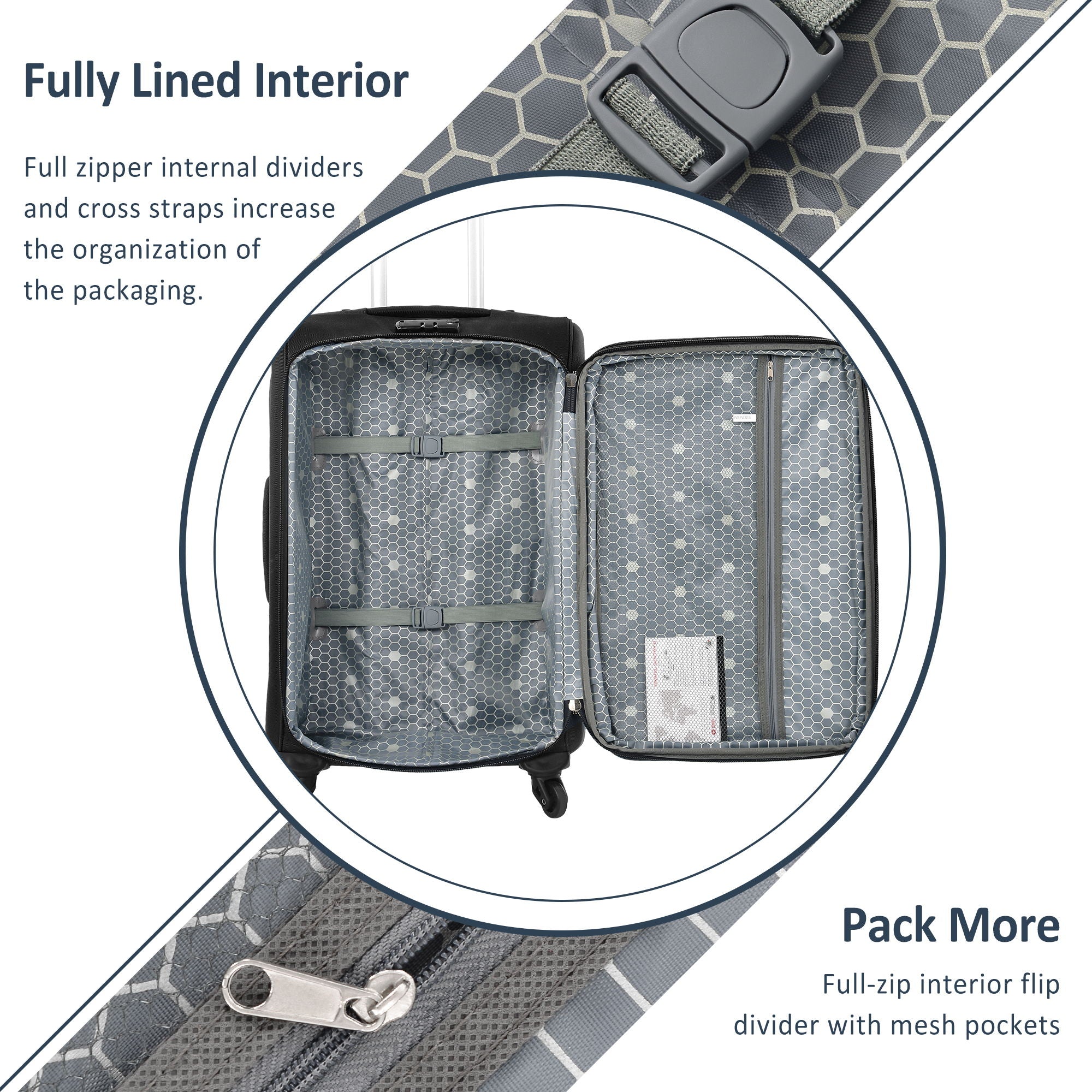 Softside Luggage Expandable 3 Piece Set Suitcase Upright Spinner Softshell Lightweight Luggage Travel Set by HouseOfZazla