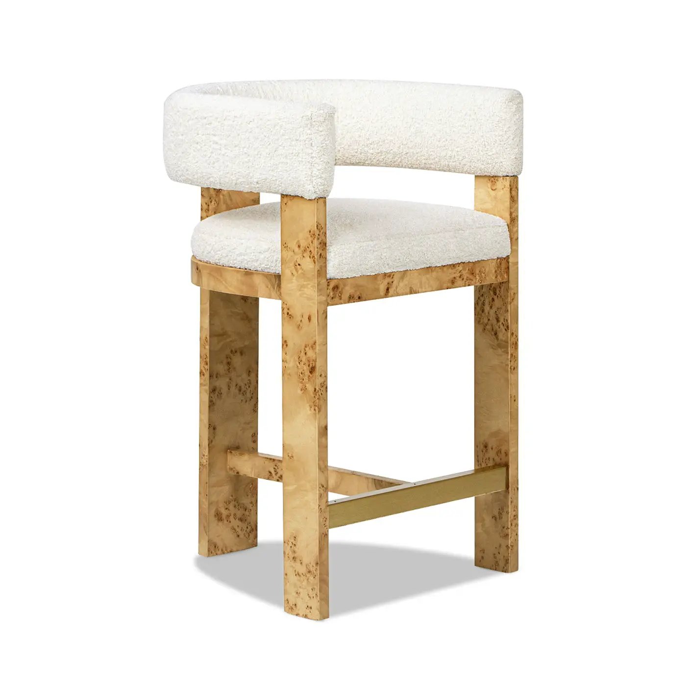 Vavona - Burl Upholstered Barrel Back Counter Height Bar Stool - Polar Off White by Unique Piece Furniture