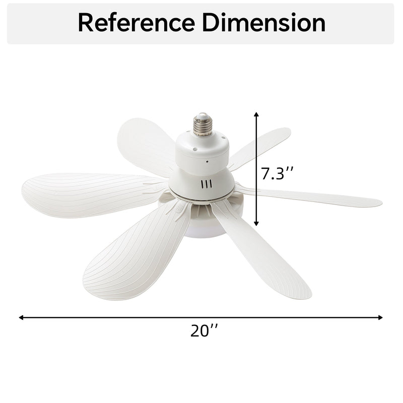 20-Inch Socket Fan Light Portable Ceiling Fan with Light and Remote by HouseOfZazla