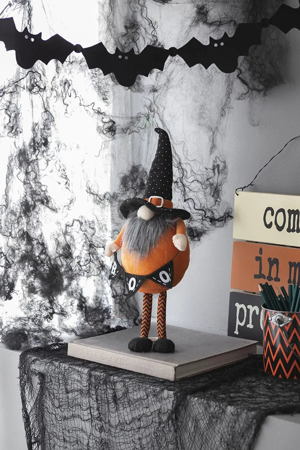 Standing Gnome With Gnome & Holding Banner, For Halloween Decor by HouseOfZazla