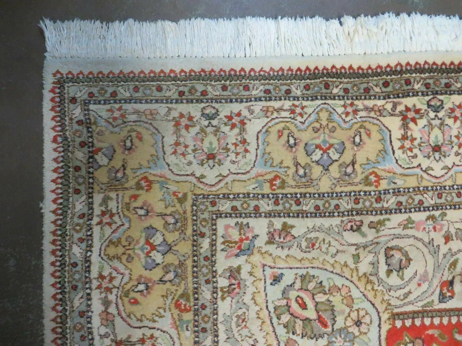Vintage Persian Tabriz Rug 9x12, Tabatabaie Rug 9x12 Carpet, Handmade Hand Knotted Wool Area Rug, Tomato Red Beige, Medallion Rug, Floral by Jewel Rugs