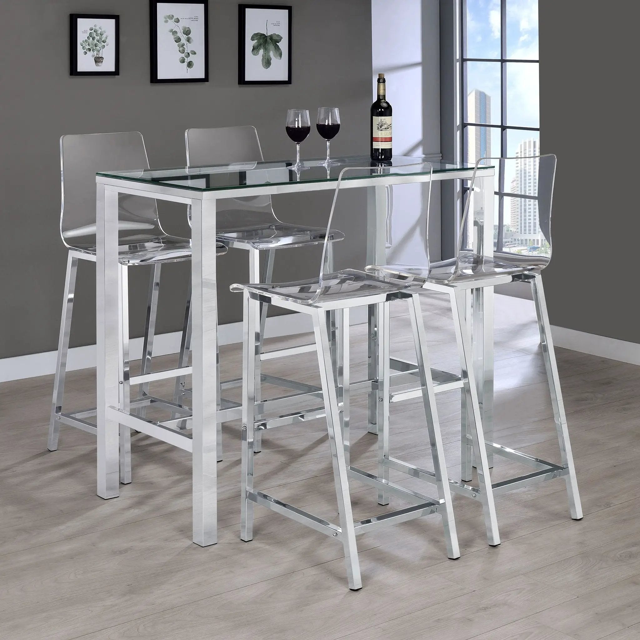 Tolbert 5-piece Bar Set with Acrylic Chairs Clear and Chrome by Unique Piece Furniture