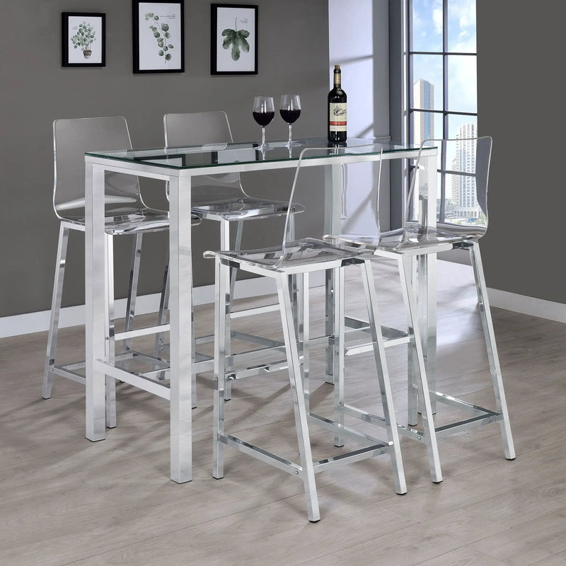 Tolbert 5-piece Bar Set with Acrylic Chairs Clear and Chrome by Unique Piece Furniture