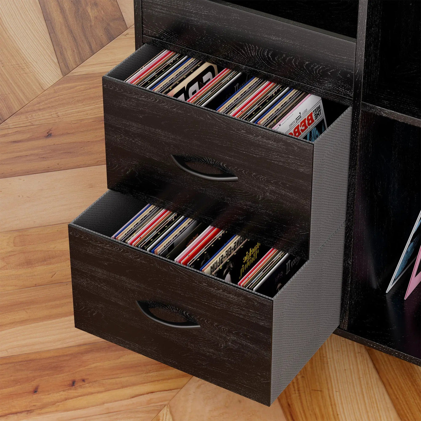 Eco-Friendly Vinyl Record Player Stand With Flip-Top Storage, Media Console With Dual Outlets And Dustproof Drawers by HouseOfZazla