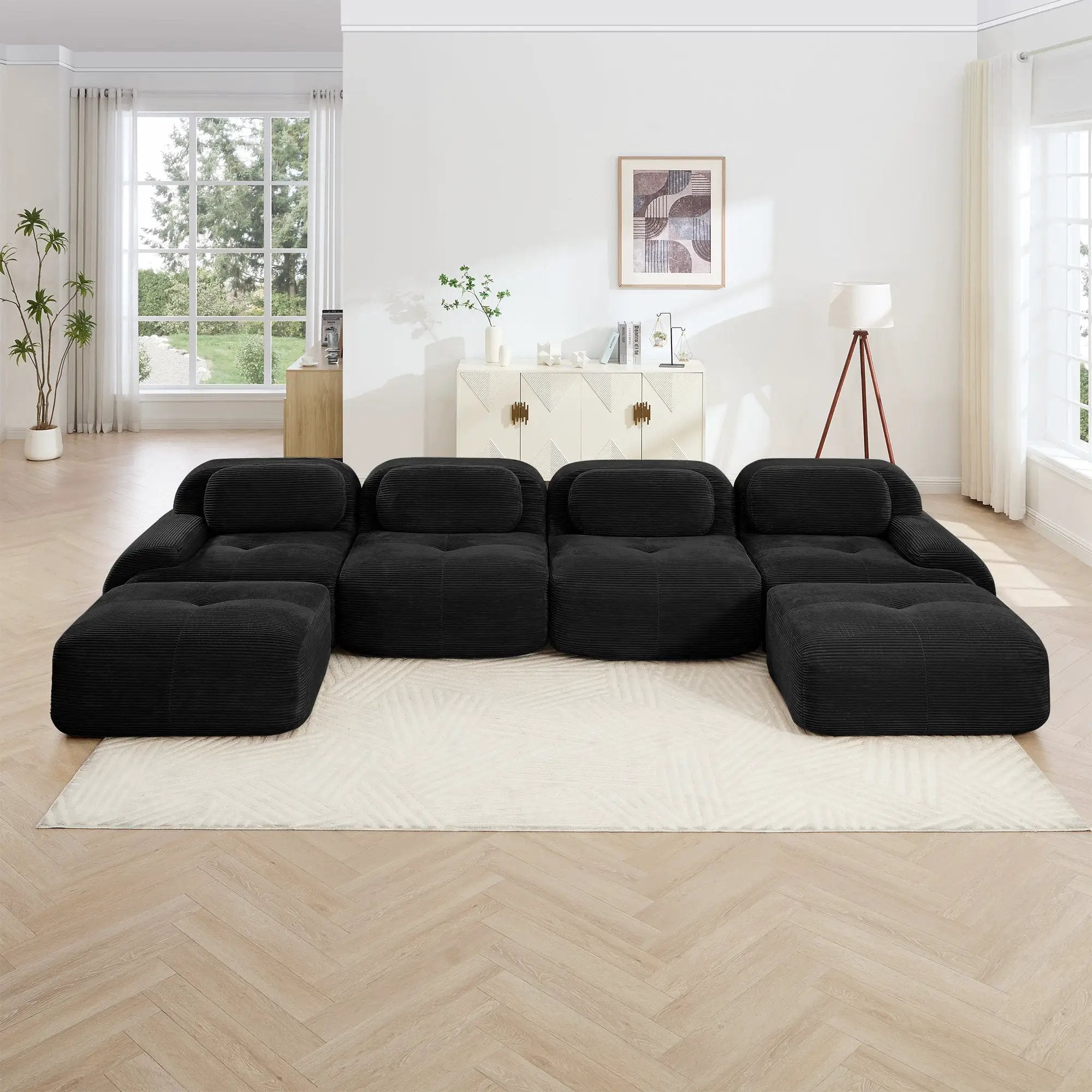 U-Shaped Modular Sofa with Breathable Corduroy Fabric by HouseOfZazla