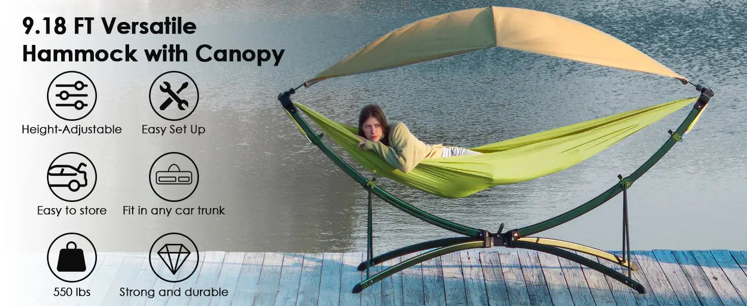 Portable Outdoor Hammock with Quick-Fold Stand and Adjustable Sunshade by HouseOfZazla