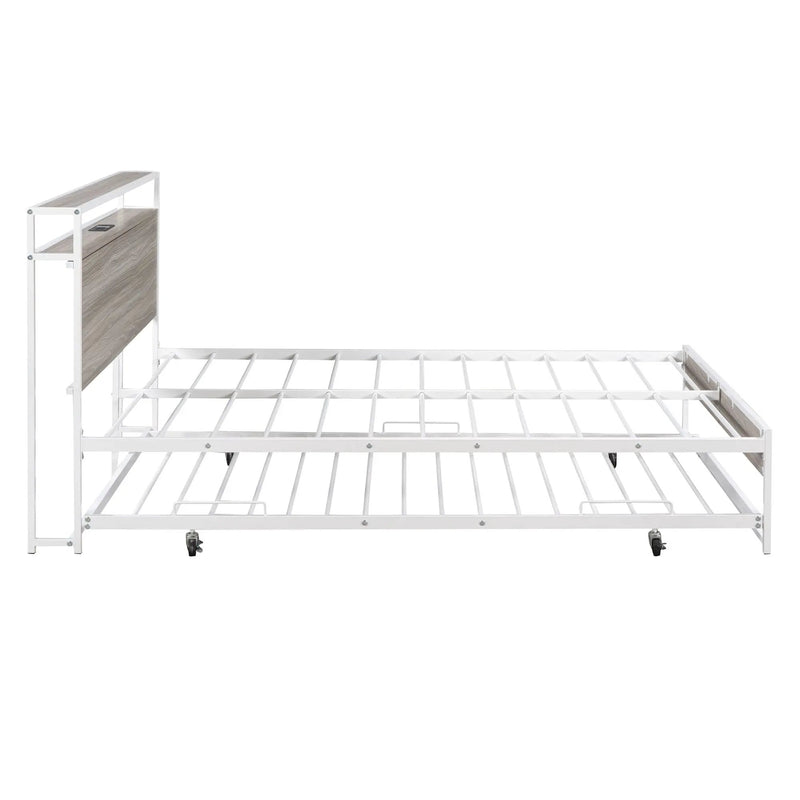 Platform Bed Frame With Trundle, USB Ports And Slat Support, No Box Spring Needed by HouseOfZazla