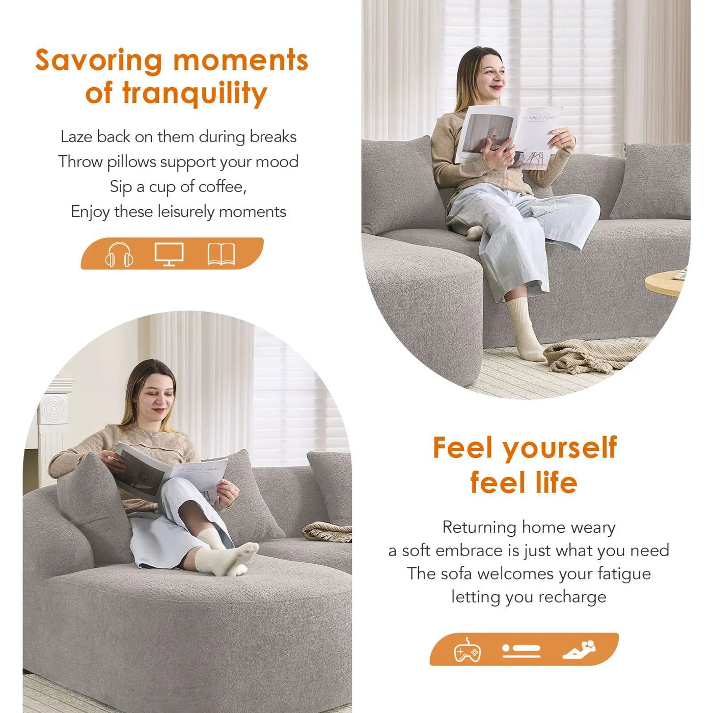 Combined Sofa With 4 Pillows by Unique Piece Furniture