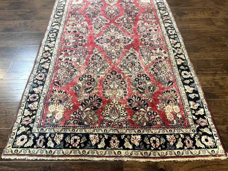 Antique Persian Sarouk Rug 4x7, Floral, Red 1920s Persian Wool Carpet by Jewel Rugs