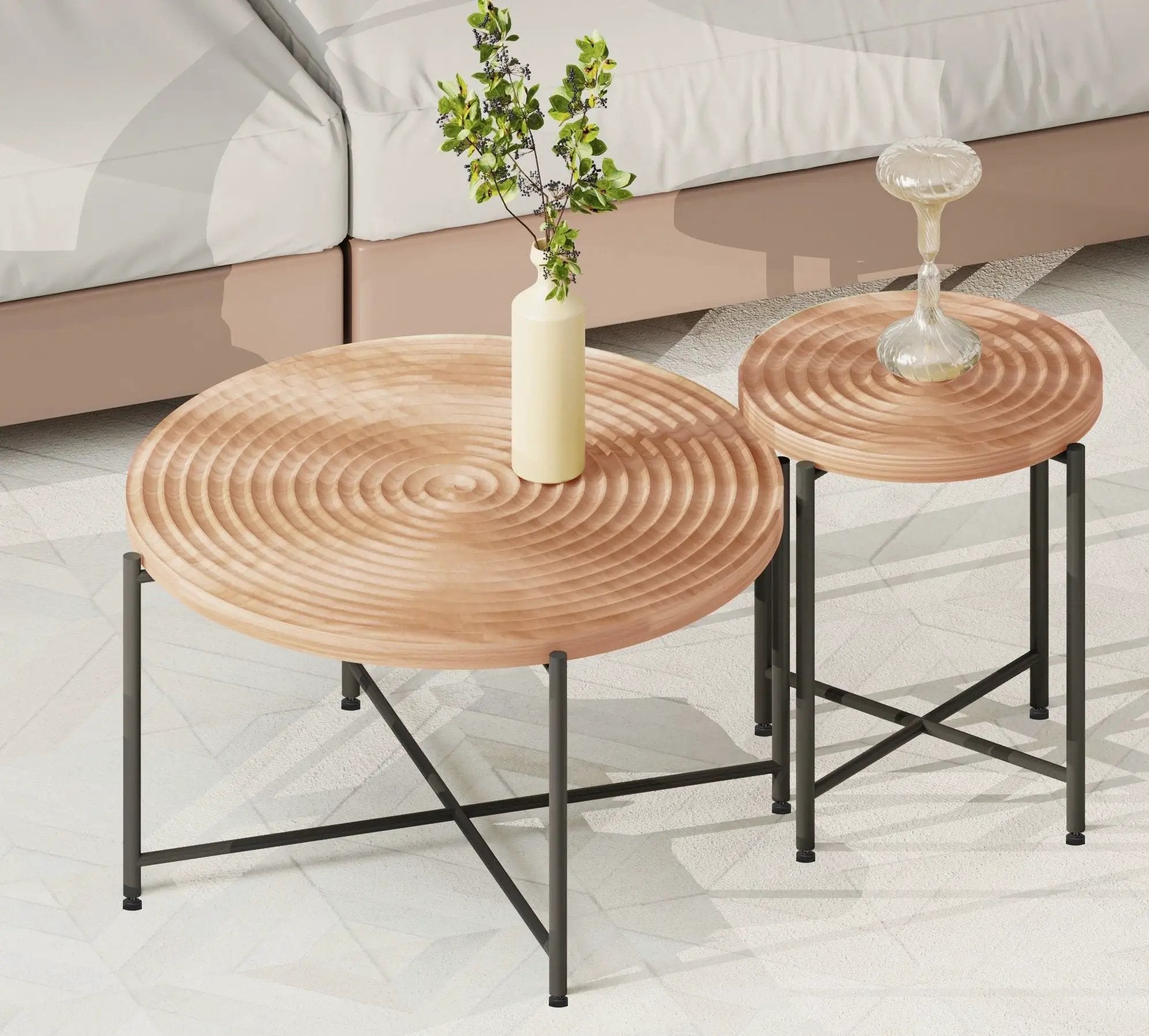 Coffee And End Table Set Waterproof Cover (Set of 2) - Natural Wood / Brown by Unique Piece Furniture