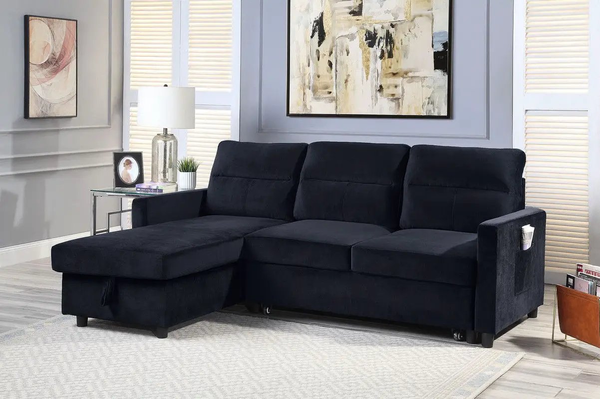 Ivy - Reversible Sleeper Sectional Sofa With Storage Chaise And Side Pocket by HouseOfZazla