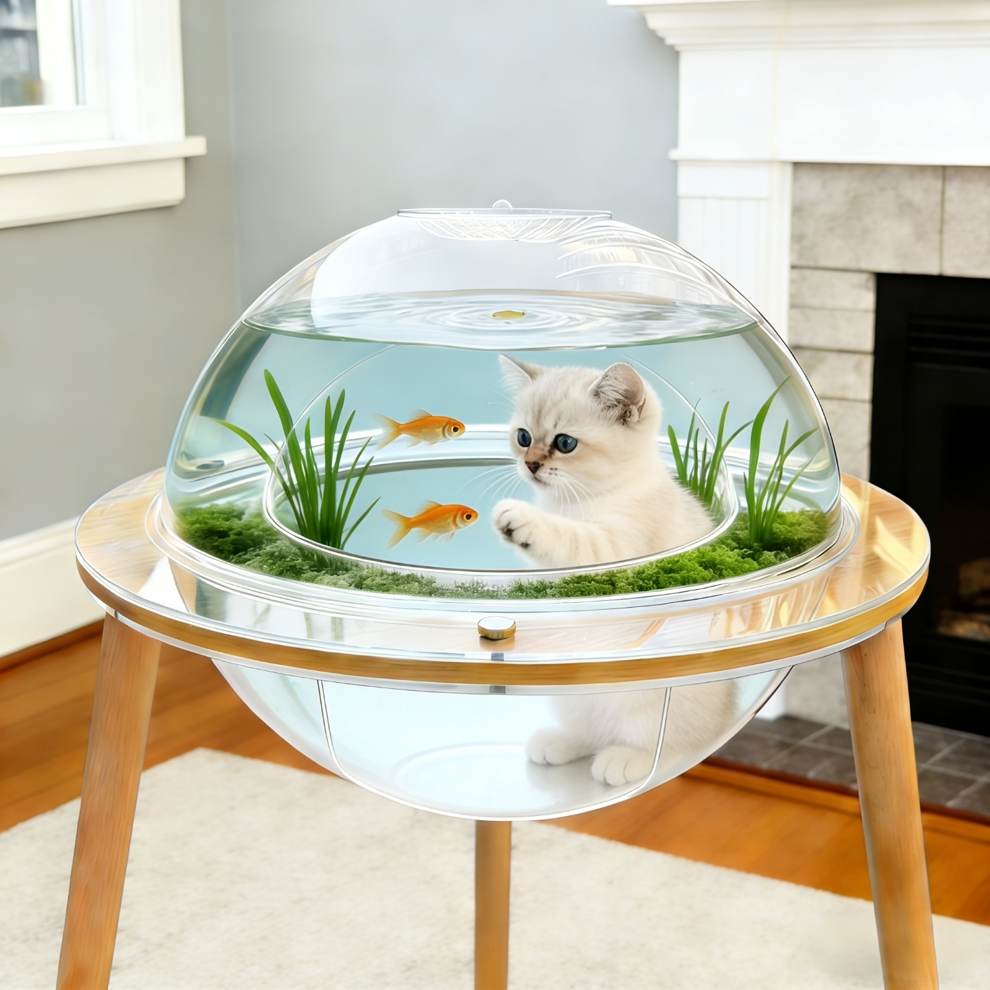 Large Cat Cave with 360° Immersive Cat TV and Wooden Legs by HouseOfZazla