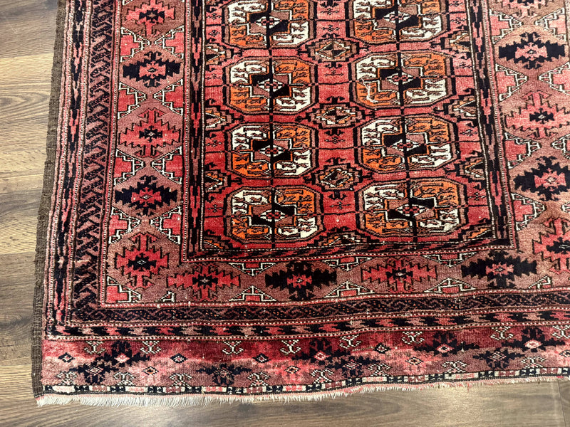 Antique Turkoman Rug 3.7 x 6.7, Red, Wool Runner Rug by Jewel Rugs
