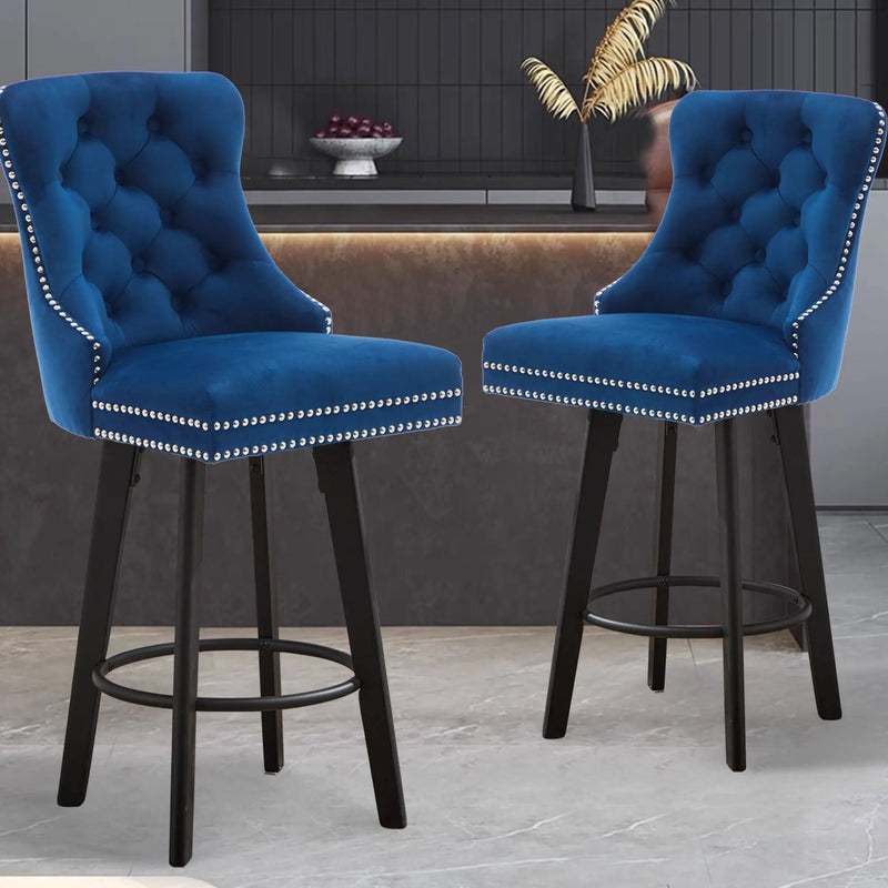 Swivel Bar Stools With Button Tufted Design And Rivet Trim