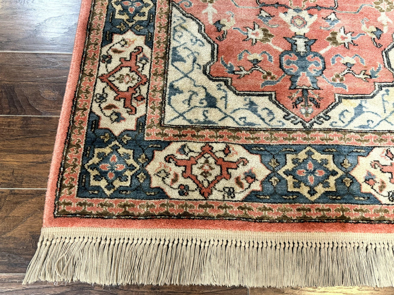 Karastan Rug 4x6 Bergama Design #737, Karastan Area Rug, Vintage Wool Karastan Carpet, Original Collection 700 Series, Salmon Red Light Blue by Jewel Rugs
