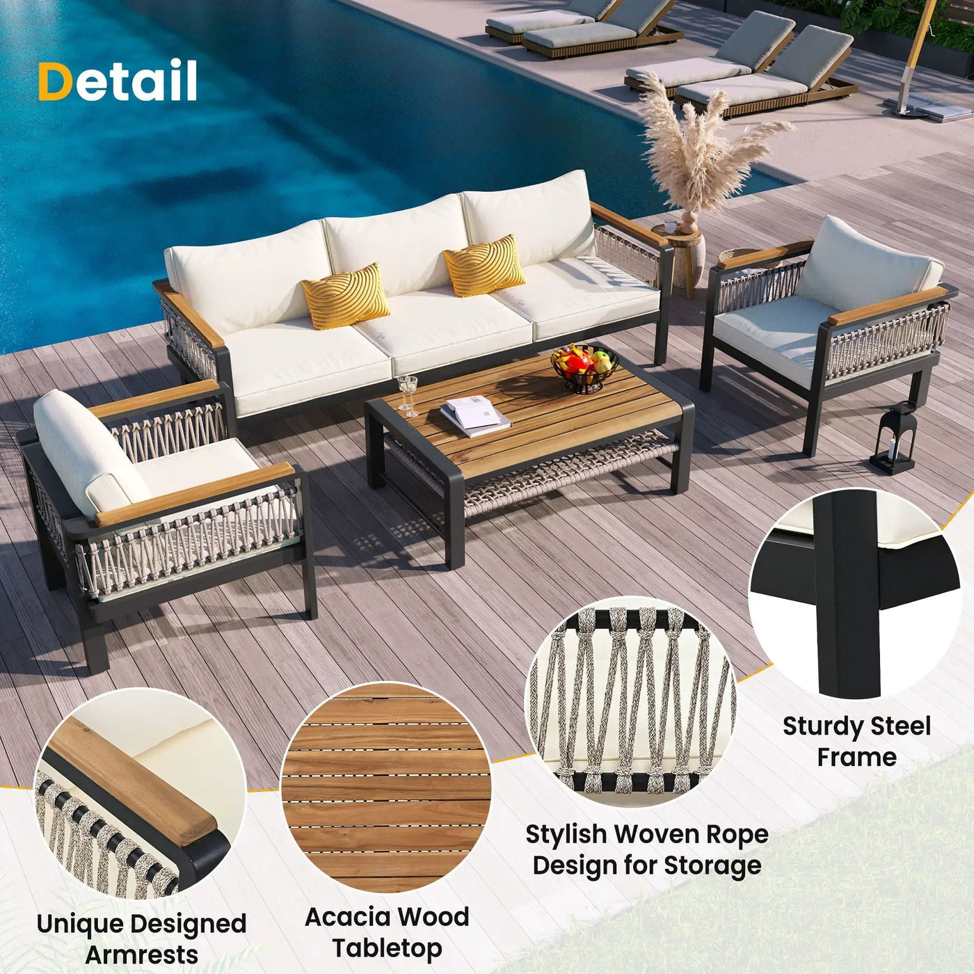 4 Pieces Outdoor Sectional Sofa Set 5 Person Patio Seating Group Outdoor Conversation Set With Cushions And A Coffee Table For Patios by Unique Piece Furniture