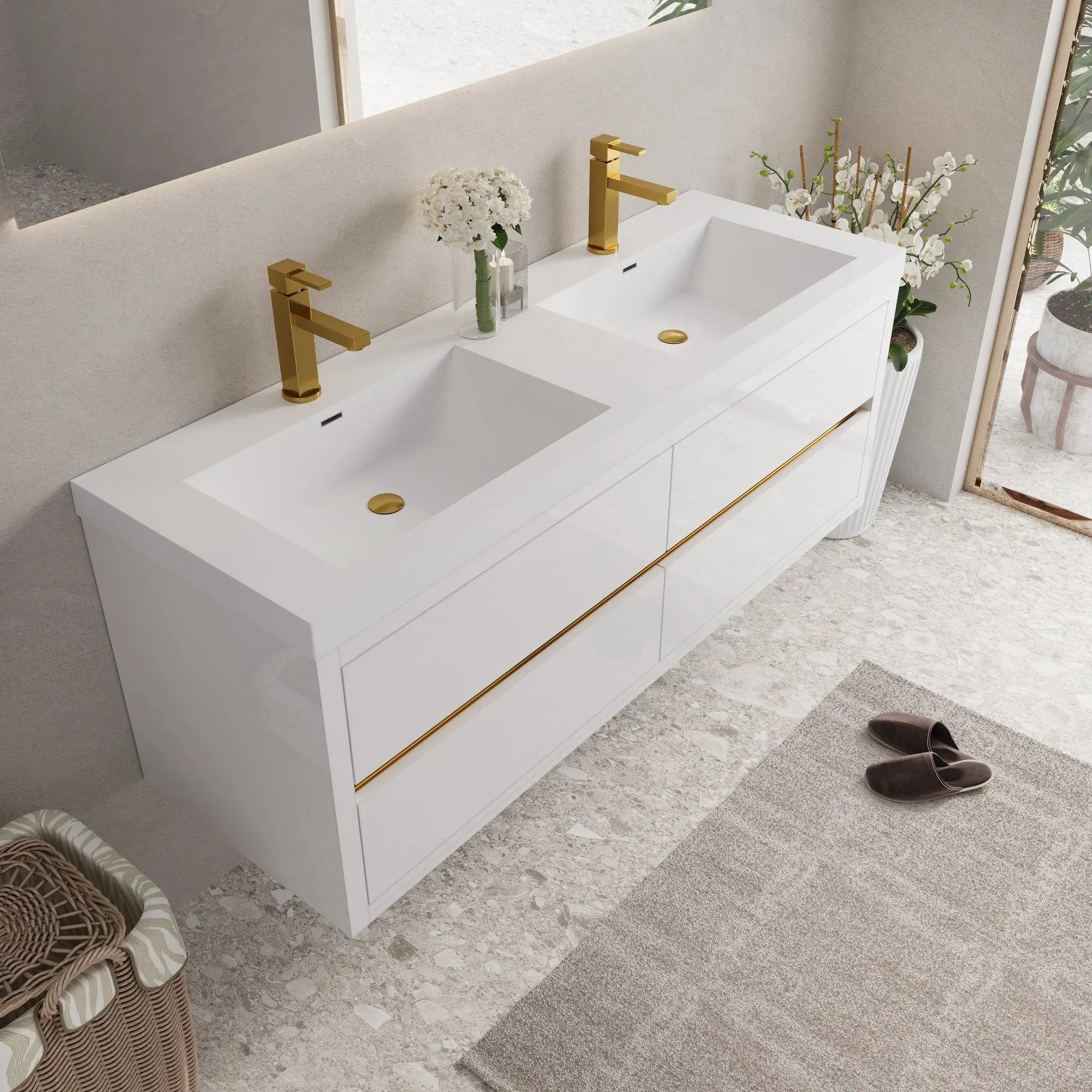 60" Wall-Mounted Bathroom Vanity with Sink, Floating Storage Cabinet by HouseOfZazla