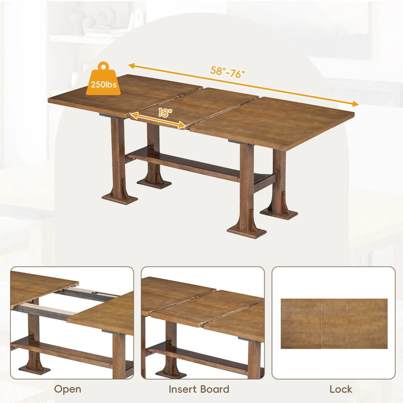 Topmax - 6 Piece Farmhouse Extendable Dining Table Set Trestle Kitchen Table Set With Removable Leaf And Upholstered Dining Chair And Bench For Dining Room by HouseOfZazla