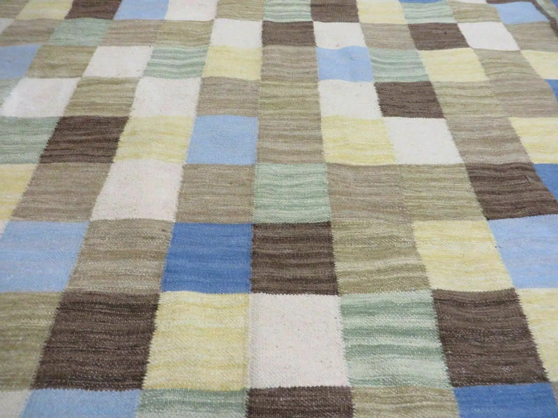 5' X 8' Hand-knotted Kilim Dhurrie Wool Cotton Rug Flat Weave Carpet Checkered Pattern Colorful Multicolor by Jewel Rugs