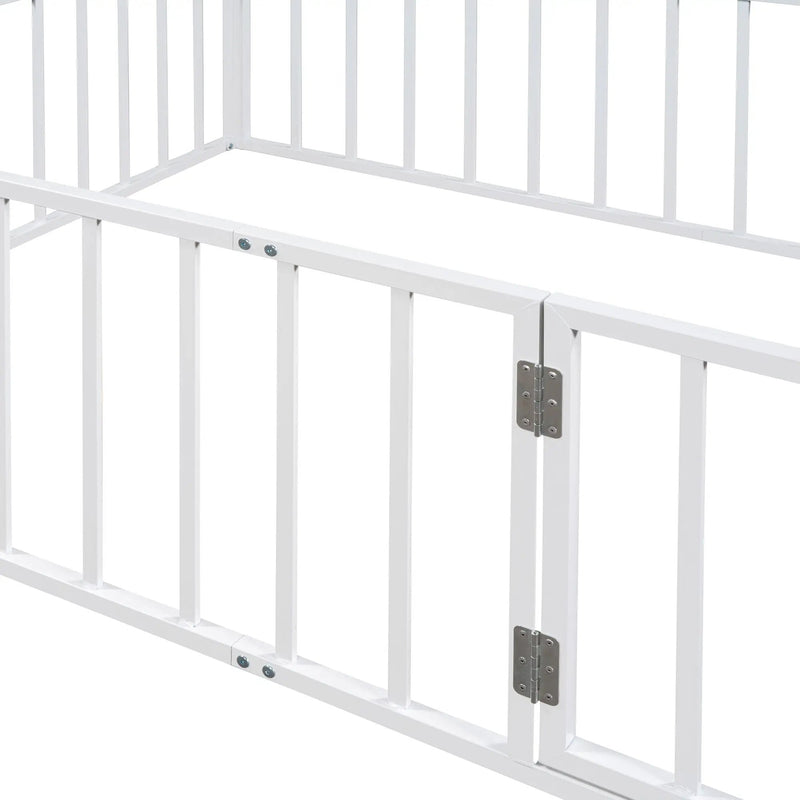Metal Floor Bed Frame With Fence And Door by HouseOfZazla
