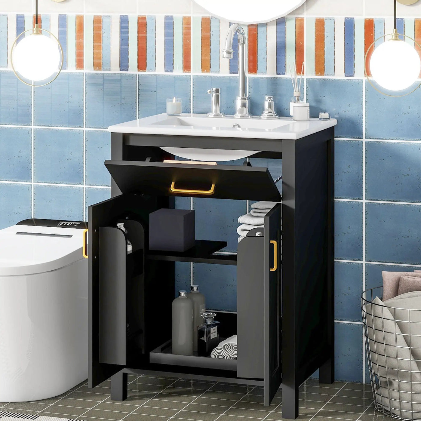Bathroom Vanity Combo With Ceramic Sink, Luxurious Space-Saving Vanity, 2 Soft Close Doors by Unique Piece Furniture
