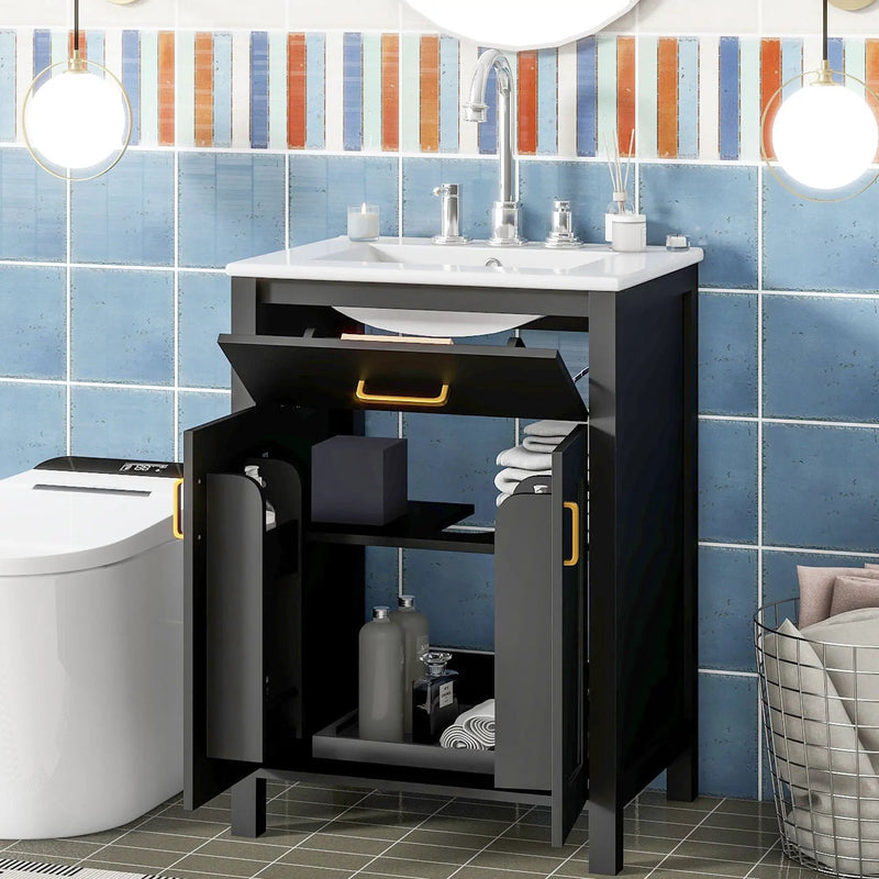 Bathroom Vanity Combo With Ceramic Sink, Luxurious Space-Saving Vanity, 2 Soft Close Doors by Unique Piece Furniture