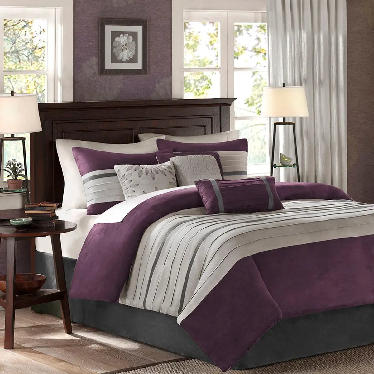 7 Pc Pieced Faux Suede Comforter Set Purple Cal King by HouseOfZazla