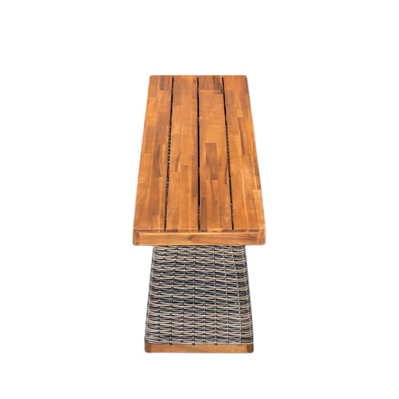 Outdoor 6 Pieces Acacia Wood Dining Set with Cushion and Handwoven Rattan Legs by HouseOfZazla