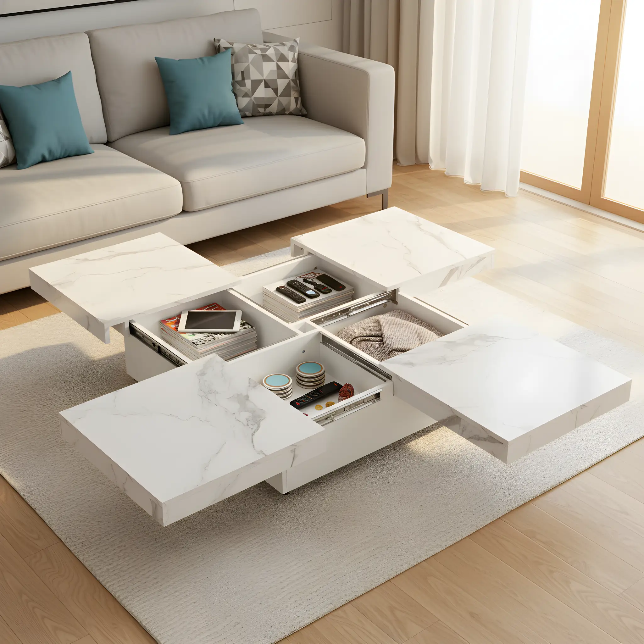Square Marble Veneer Coffee Table with Sliding Top by HouseOfZazla
