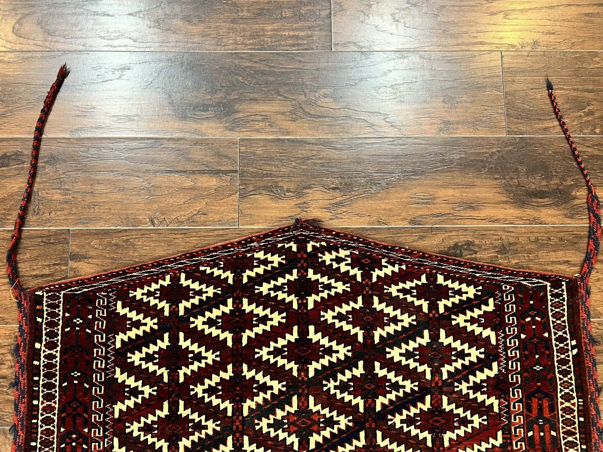 Antique Turkoman Camel Trapping, Turkoman Asmalyk, Red Black Ivory, Handmade, Hand Knotted Tribal Collectible Rug, Rare by Jewel Rugs