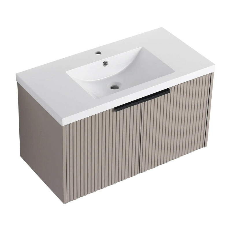Contemporary Wall Mounted Bathroom Vanity With Resin Double Sink by HouseOfZazla