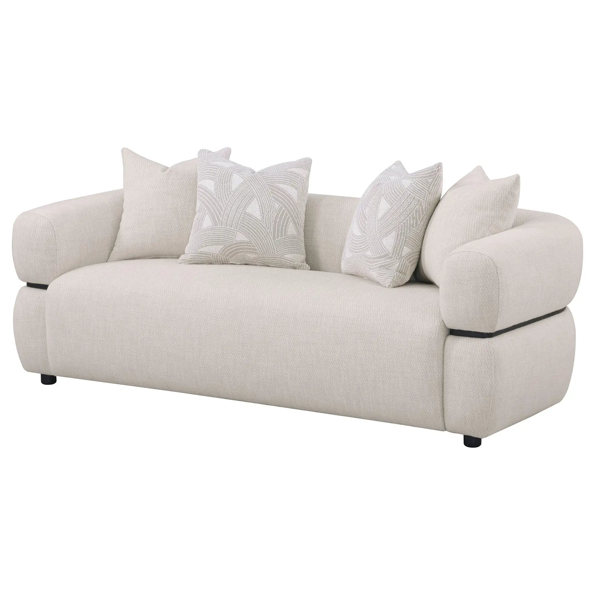 Jeanette 84-inch Fabric Upholstered Round Arm Sofa Beige by Unique Piece Furniture