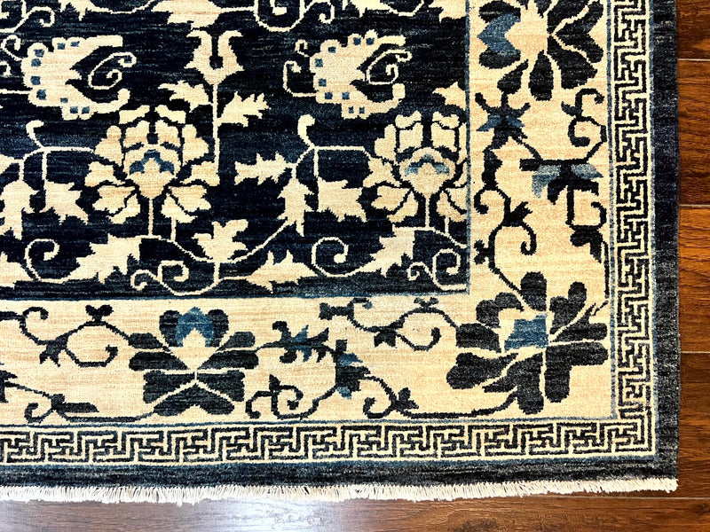 Sino Persian Rug 6x9, Hand Knotted Wool Carpet, Floral Allover, Blue Cream-Tan by Jewel Rugs