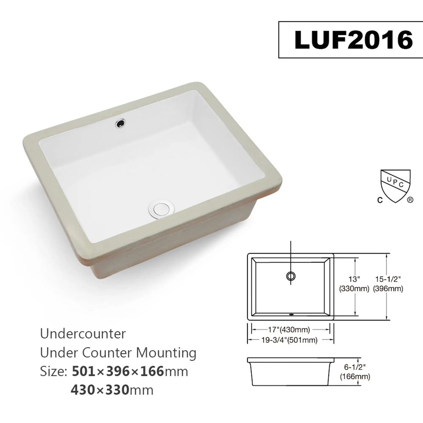 Modern Rectangular Undermount Bathroom Sink With Overflow Ceramic by HouseOfZazla