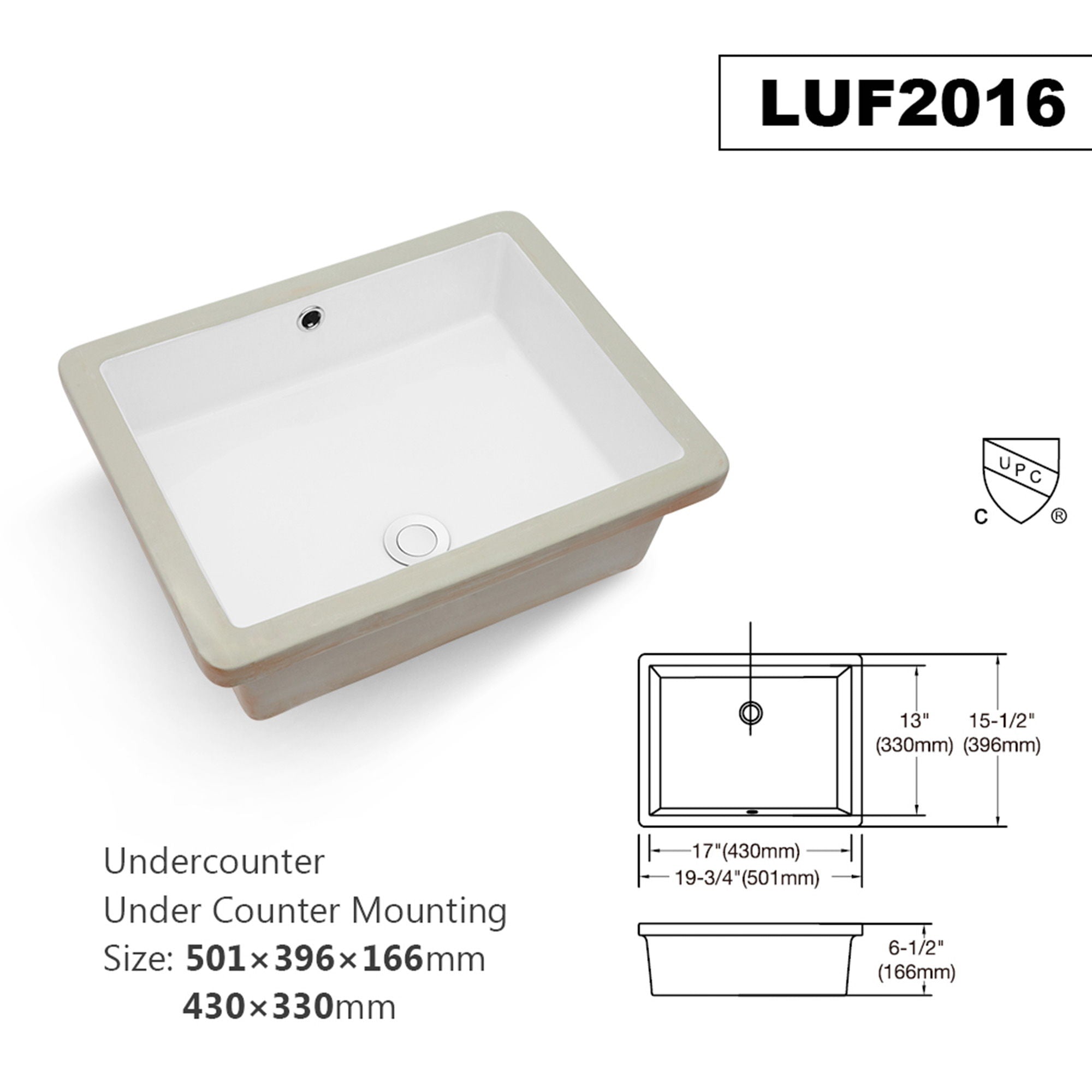 Modern Rectangular Undermount Bathroom Sink With Overflow Ceramic by HouseOfZazla