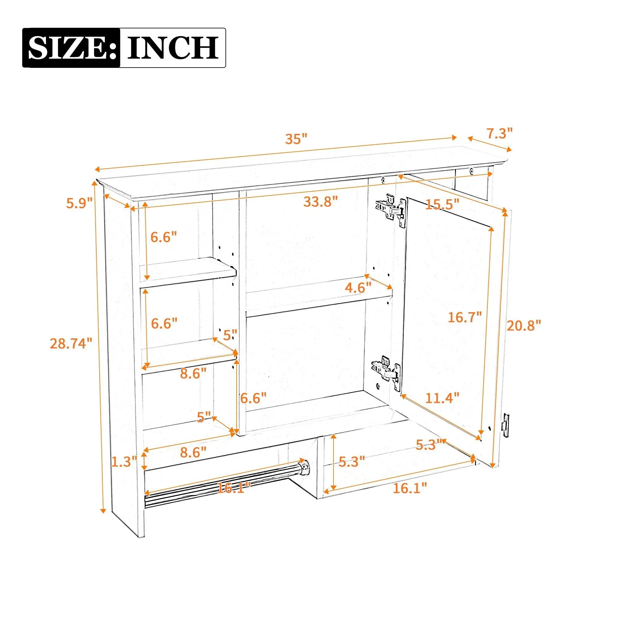 Wall Mount 2 In 1 Mirror Cabinet With Adjustable Shelves, Open Storage, For Bathroom Vanity - White by Unique Piece Furniture