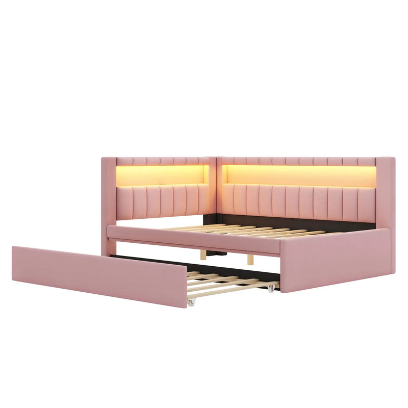 Upholstered Platform Bed With USB Ports And LED Belt