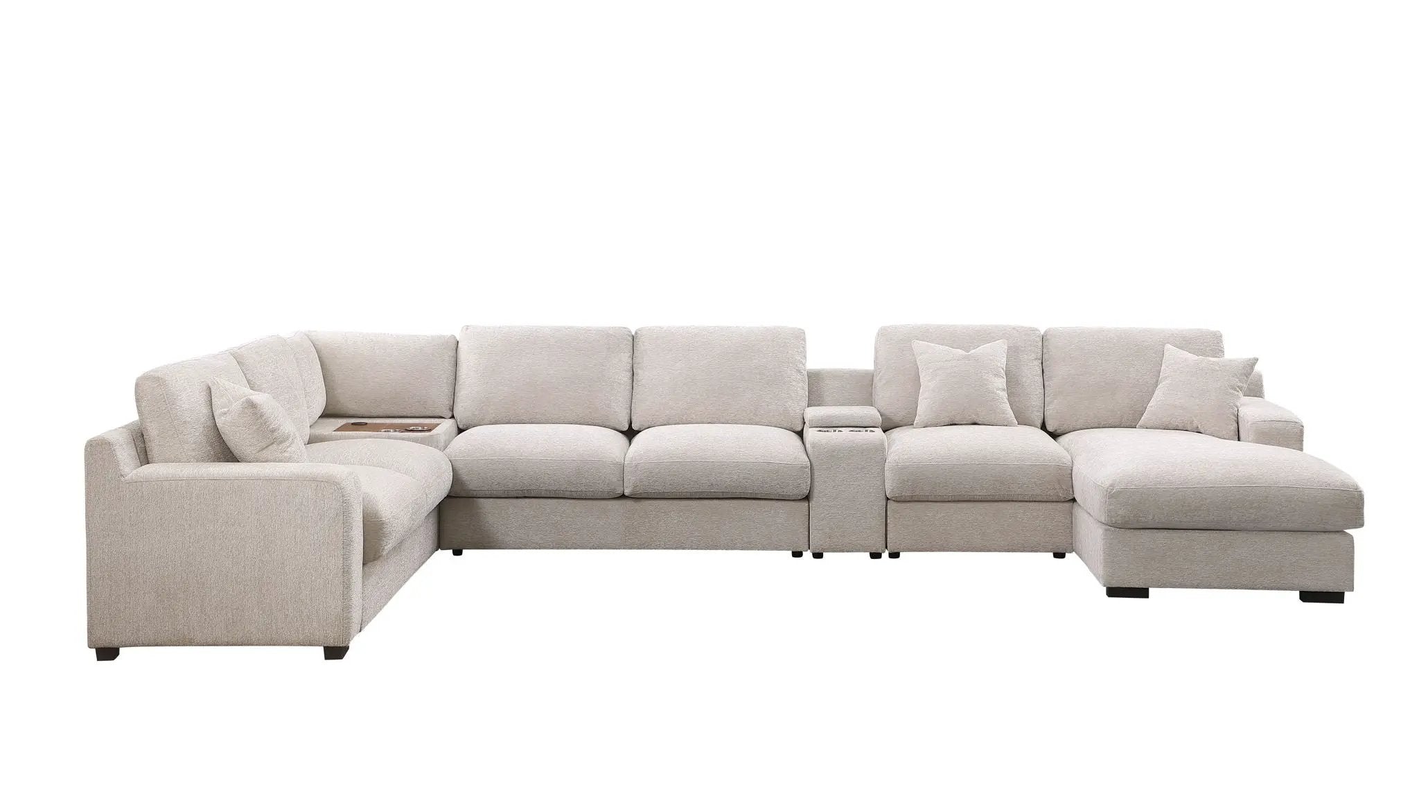 Celine - Fabric Corner Sectional Sofa With Right-Facing Chaise, Cupholders, And Charging Ports by HouseOfZazla