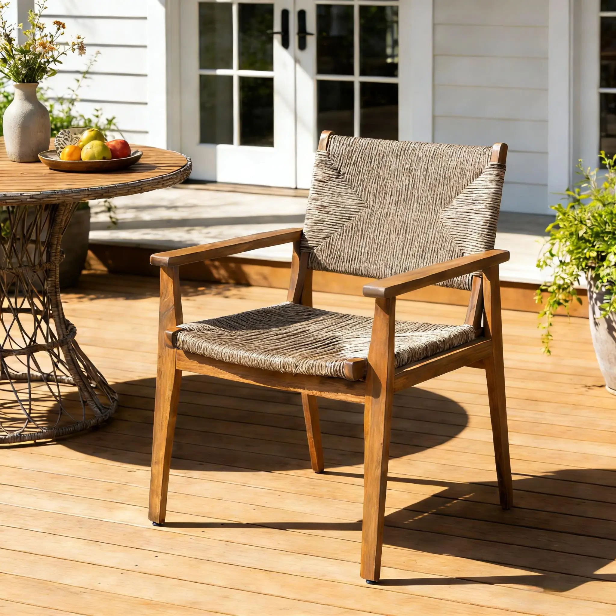 Durable Outdoor Dining Chair Set with Acacia Wood Frame and Wicker Seat by HouseOfZazla