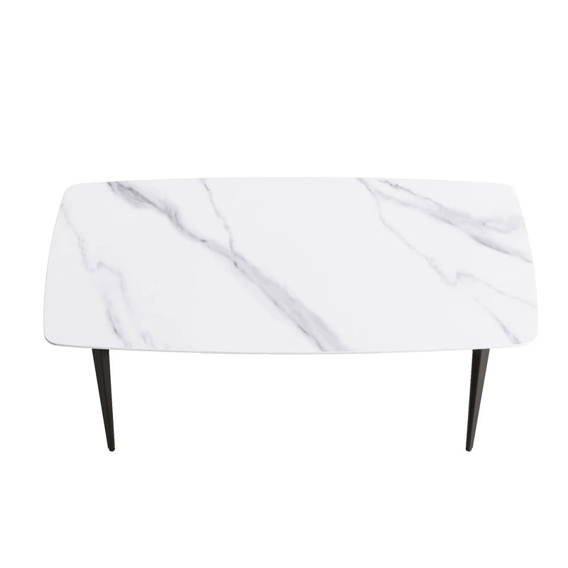 70.87" Modern Artificial Stone Curved Black Metal Leg Dining Table, Can Accommodate 6-8 People - White / Black by Unique Piece Furniture