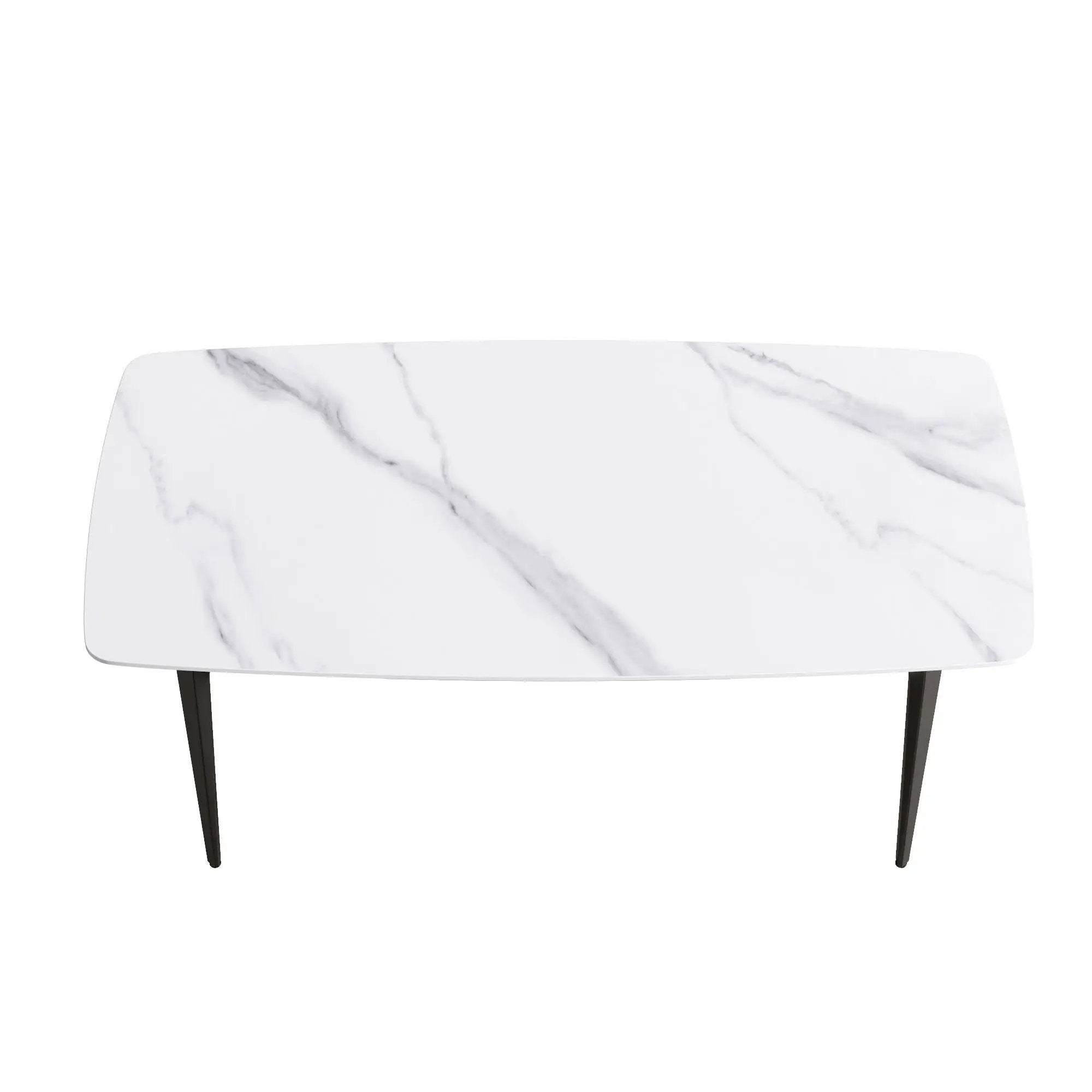 70.87" Modern Artificial Stone Curved Black Metal Leg Dining Table, Can Accommodate 6-8 People - White / Black by HouseOfZazla