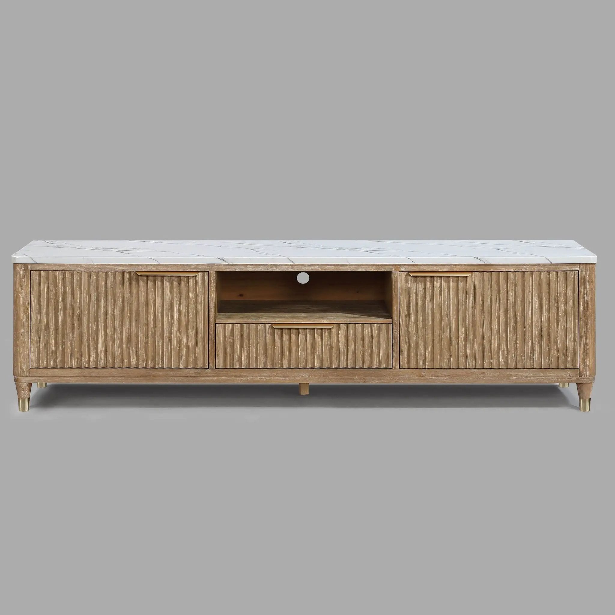 Fluted TV Stand With Accents - Natural Wood / White by Unique Piece Furniture