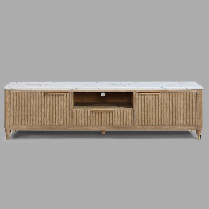 Fluted TV Stand With Accents - Natural Wood / White by Unique Piece Furniture