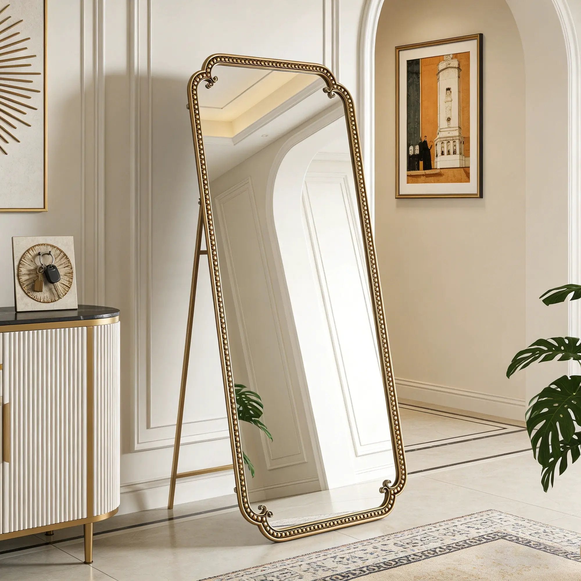Full Length Mirror With Stand, Floor Standing Dressing For Bedroom - Antique Gold by HouseOfZazla