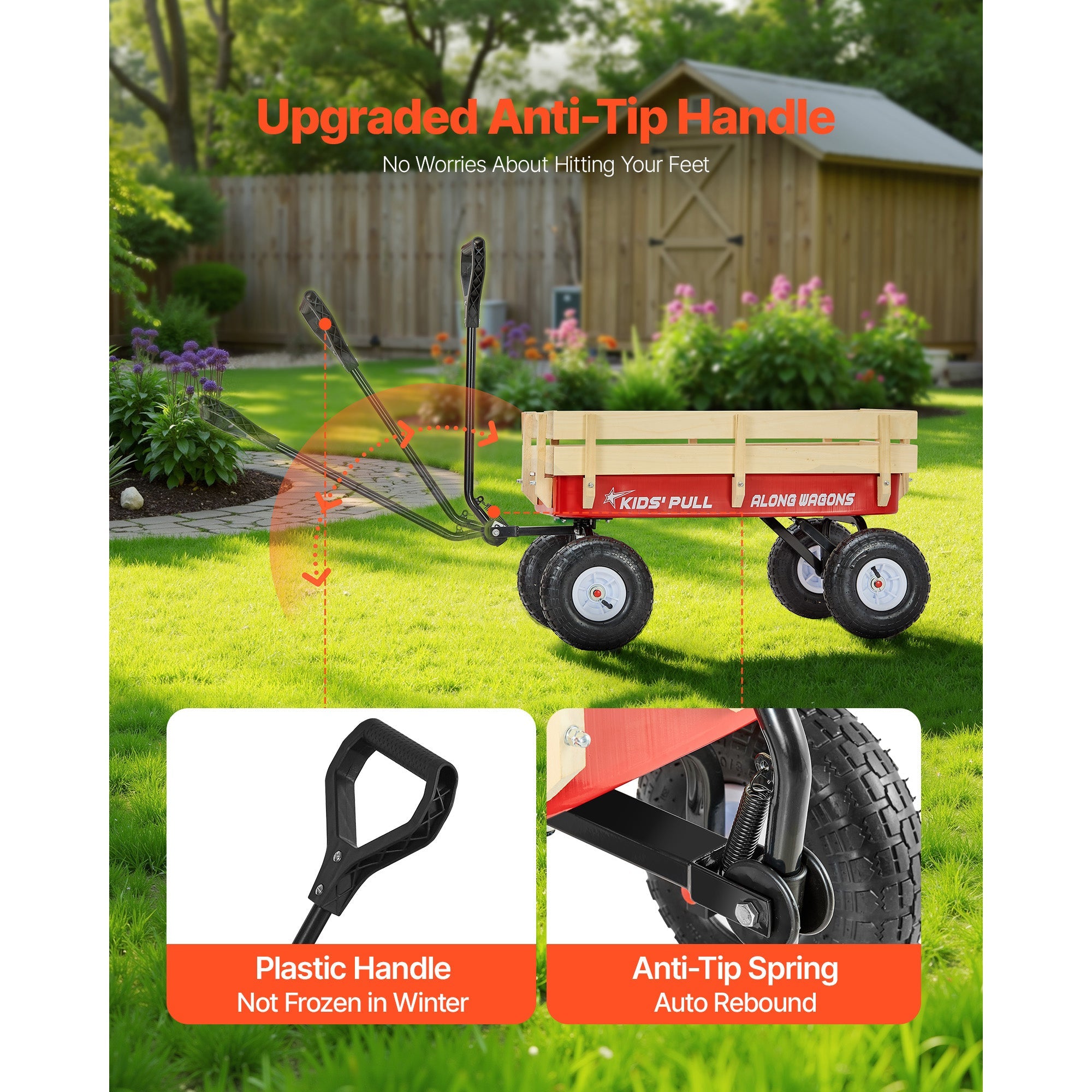 Pull-Along Wagon for Kids, 39 Inch Toddler Wagon with Wooden Panels & Handle by HouseOfZazla