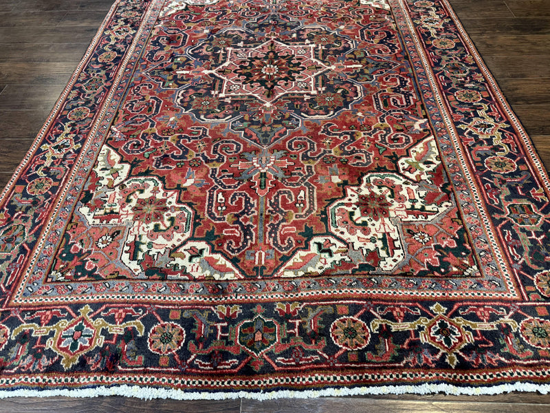 Persian Heriz Rug 6.6 x 9, Geometric Wool Persian Carpet by Jewel Rugs