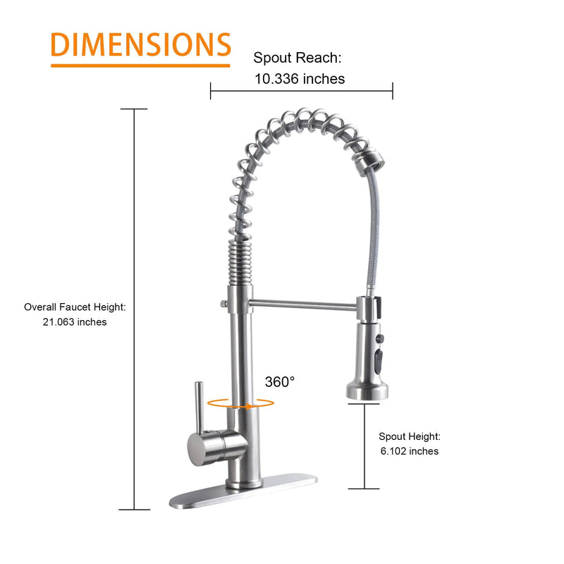 21" Commercial Kitchen Faucet With Dual Function Pull Down Sprayhead In, Stainless Steel - Brushed Nickel by HouseOfZazla
