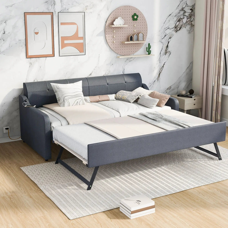 Upholstered Daybed With Trundle And USB Charging by Unique Piece Furniture