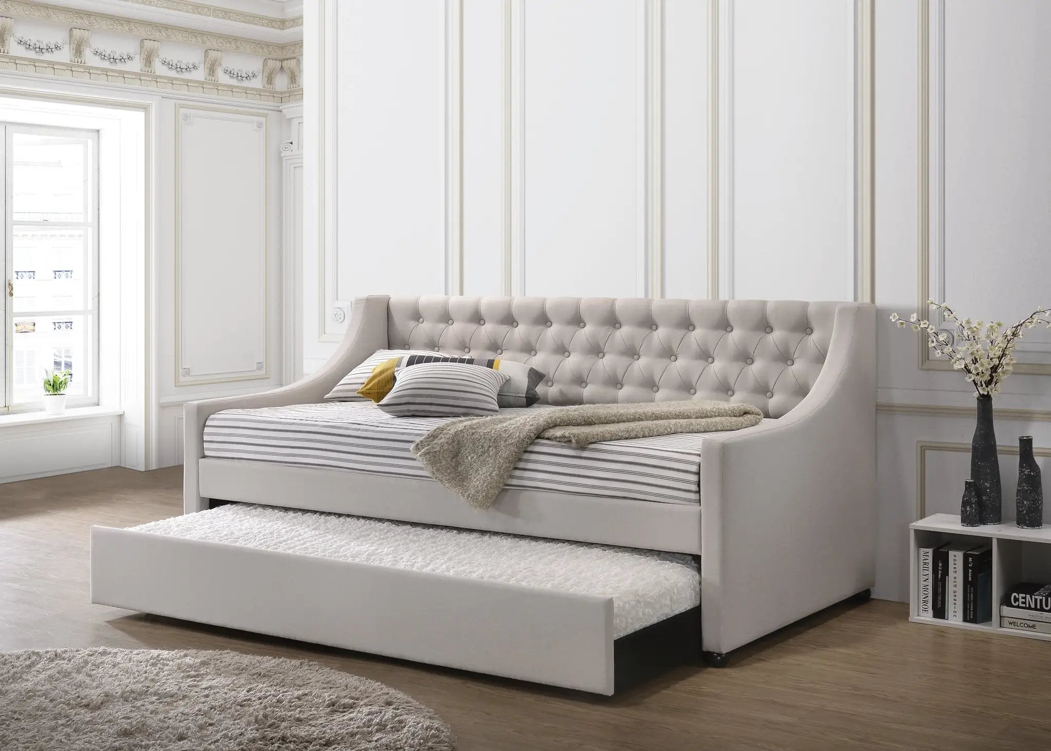 Lianna Fog Fabric Daybed with Trundle (Twin) by HouseOfZazla